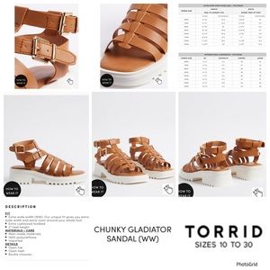Torrid size 9.5WW cognac chunky gladiator sandals NWT